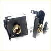 Black metal door lock mechanism with brass keyway and spring for toyota hilux spare wheel tire carrier back side