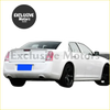 White chrysler 300 sedan with black alloy wheels featuring a sleek spoiler lip for 2012-2018 models back view