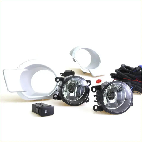 Pair of black circular spot fog lights with clear lenses and white plastic mounting rings for ford ranger t6 xl wildtrak 2012-2015