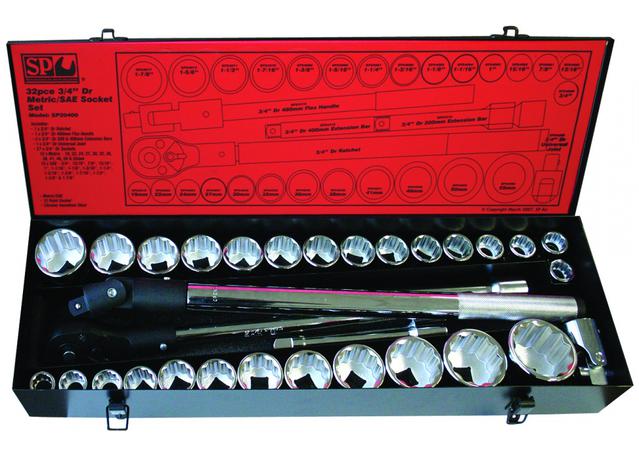 SP Tools Socket Set 3/4" Drive 12PT 32 Pc Metric/SAE