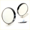 Chrome finished circular stainless side mirrors with black trim and mounting hardware for chrysler valiant pacer ap5-cl