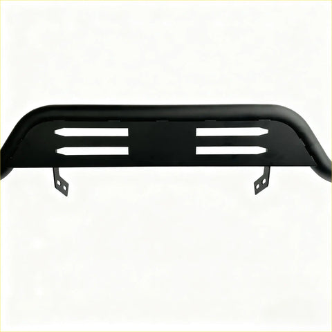 Black stainless steel nudge bar with horizontal slats and mounting brackets for toyota hilux 2012-2015