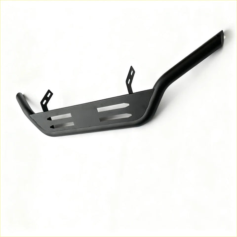 Black metal step bar with two mounting brackets and rectangular cutouts for mazda bt-50 2012-2020 nudge bar