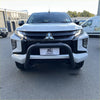 White mitsubishi triton pickup truck with matte black stainless steel nudge bar front bumper guard 2019-2023