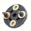 Black rubberized steering column coupling for Toyota Hilux 1978-1988 with three metallic pins and gold-toned washers