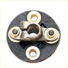 Black textured circular base steering column coupling with metallic u-shaped part and four gold nuts for toyota hilux