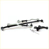 Black and silver metal steering drag link kit with joints and bolts for nissan big-m np300 1997-2000 shown from back side