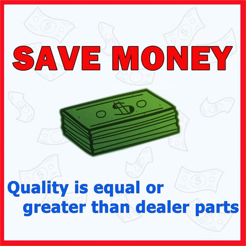 Stack of green cartoon money bills next to a steering gear box seal kit for Chevrolet Tahoe Suburban Silverado