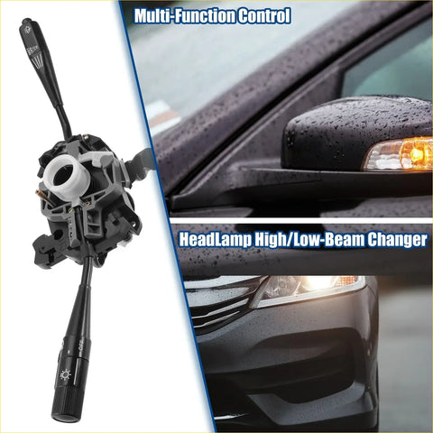 Black plastic steering multifunction turn signal headlight switch with white central part and textured grip for toyota truck