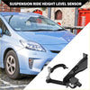 Black plastic suspension ride height level sensor with metallic parts for Toyota Prius 2010-2015 shown from back side