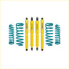 Set of four bright yellow dobinsons twin tube nitro gas lift shock absorbers with teal coil springs for suzuki jimny gj 5 door 2023 on