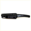 Black plastic tailgate lock handle with sleek curved design and integrated latch for toyota hilux 1979-1983