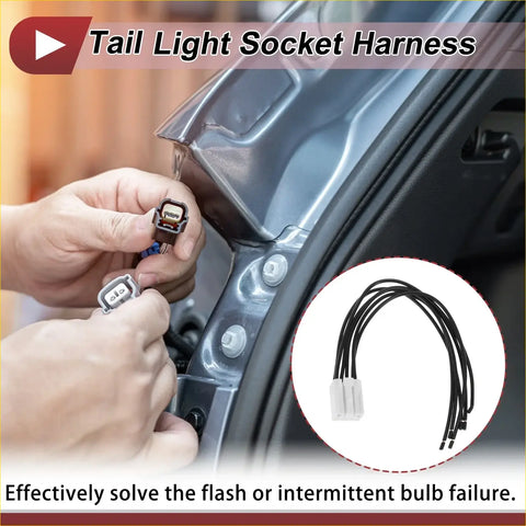 Black tail light socket wiring harness with white plastic connectors and insulated wires for 2003-2009 toyota 4runner