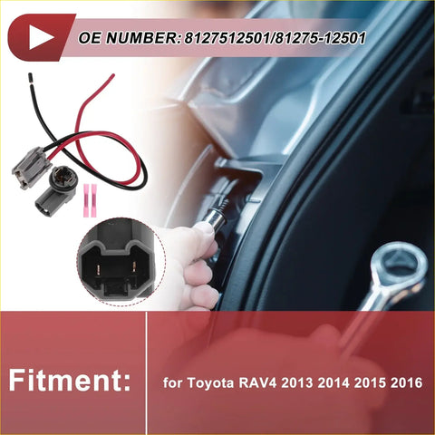 Black plastic tail light socket with red and black wiring harness for toyota rav4 2013-2016 back side view