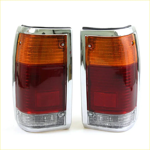 Pair of chrome finished tail lights with amber and red lenses classic rectangular design for mazda bravo 1985-1998