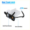 Backside of white plastic tailgate boot latch lock actuator with black rubber straps and 6-pin connector for Toyota 4Runner