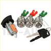 Set of three silver ignition cylinder locks with green and red retainers plus black key fob and keys for ford f-250 f-350 tailgate and ignition door lock cylinder