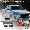 Silver toyota hilux tailgate lift supports repair kit with black metal brackets and hydraulic rods shown from back side