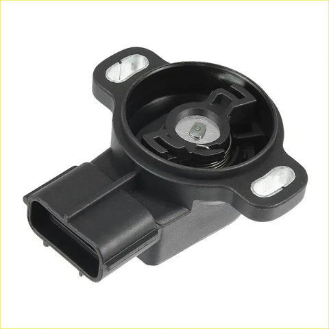 Black plastic throttle position sensor with metallic internal part and two mounting tabs for toyota trucks