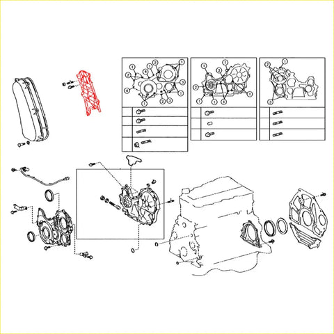 Exploded view engine assembly diagram showing parts and labels for timing belt cover for toyota hilux kdn145 kdn150 kdn190