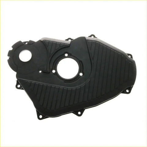 Black plastic timing chain belt cover with ribbed texture and mounting holes for toyota hilux 3.0l engine