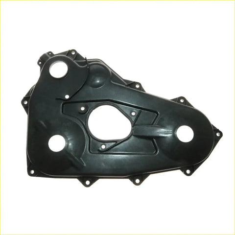 Black plastic engine cover with molded contours and mounting holes for timing chain belt cover toyota hilux 1983-1988