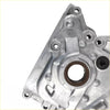Silver metal timing chain oil pump cover with circular opening and bolt holes for Hyundai Tucson 2.0 2014-2019