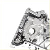 Silver metallic timing chain oil pump cover with integrated pump housing and bearings for hyundai tucson 2.0 2014-2019