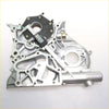 Silver aluminum timing gear case for toyota hilux dlx 5l with black gear and digital caliper on top