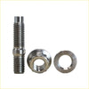 Silver metallic threaded bolt with hexagonal head nut and flat washer for titanium exhaust manifold stud kit on nissan patrol gu