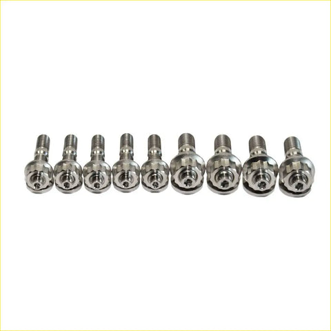 Set of eight chrome finished titanium turbo charger stud bolts with hex heads for Ford Territory SX SY Barra 4.0L