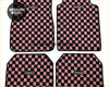 Pink and black checkered car floor mats with tomu logo embroidered for stylish protection and easy cleaning