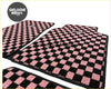 Pink and black checkered tomu sakura car floor mats with textured woven fabric finish for stylish interior protection