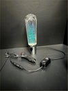Clear glass tornado led spinning glitter gear knob with blue liquid glitter inside and chrome base