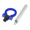 Blue and black aluminum tow hook trailer ring with threaded rod for Toyota Avanza 2012-2023 back side view
