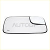 Black-framed two-piece right heated towing mirror glass with reflective surface for dodge ram 2005 to 2008