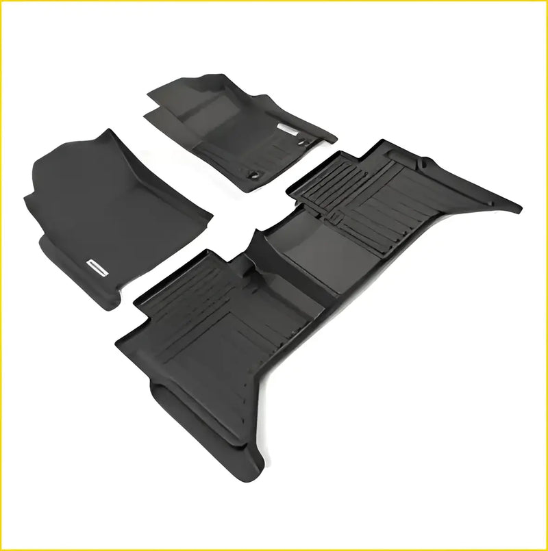 Black rubber Toyota Hilux 8th gen deep dish all-weather floor mats with textured ribbed surfaces and molded contours