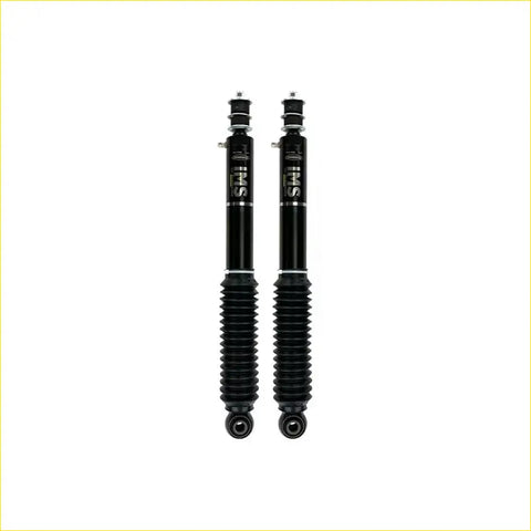 Black shock absorbers with ribbed lower section and silver dobinsons branding for toyota hilux n80 3 inch lift kit