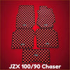 Red and black checkered woven textile car floor mats with embroidered toms branding for toyota jzx100 jzx90 chaser