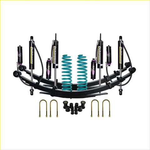 Black and teal Dobinsons monotube coilover suspension kit for Toyota Landcruiser 78 79 series 1999 on