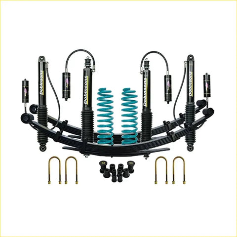 Black and teal dobinsons monotube remote coilover suspension kit for toyota landcruiser 79 series 1999 on