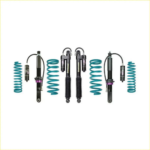 Teal and black coilover suspension kit with purple accents for toyota landcruiser prado 150 series 2010 on dobinsons monotube