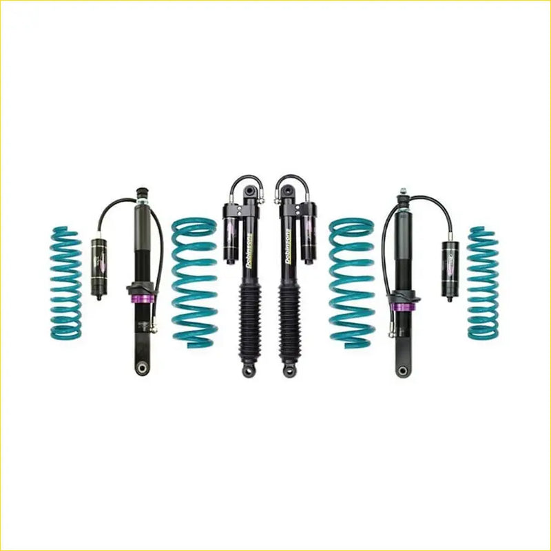 Teal and black coilover suspension kit with purple accents for toyota landcruiser prado 150 series 2010 on dobinsons monotube