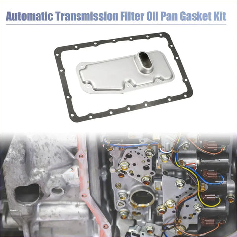 Silver metallic automatic transmission filter oil pan gasket kit with black rubber seal for Toyota Land Cruiser