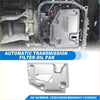 Silver metallic automatic transmission filter oil pan with mounting holes and rectangular cutout for toyota tacoma