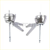 Silver metallic turbo actuator exhaust manifold hangers with cylindrical housing and l-shaped brackets for ford cars