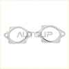 Silver metallic exhaust manifold gasket set with circular opening and four holes for ford f 150 turbo install