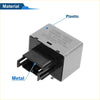 Gray plastic turn signal flasher relay with black metal connector for toyota 4runner 2002 to 2005 showing back side