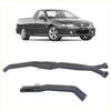 Black aftermarket twin 2.5 inch catback exhaust system shown from back for holden commodore vt-vu-vz v8 ute