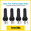 Set of four black rubber tyre pressure monitoring system valves with silver metal caps for nissan patrol y62